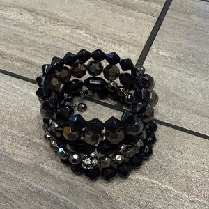 Elegant Black Beaded Bracelet Set